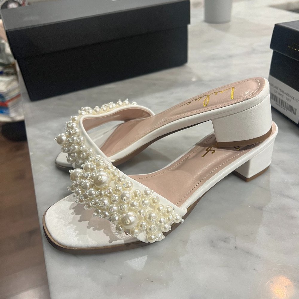 Adelaide White Pearl High Heel Slide Sandals